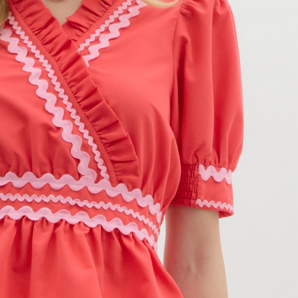 ENTRO RED RUFFLE PEPLUM TOP - Picture 5 of 7